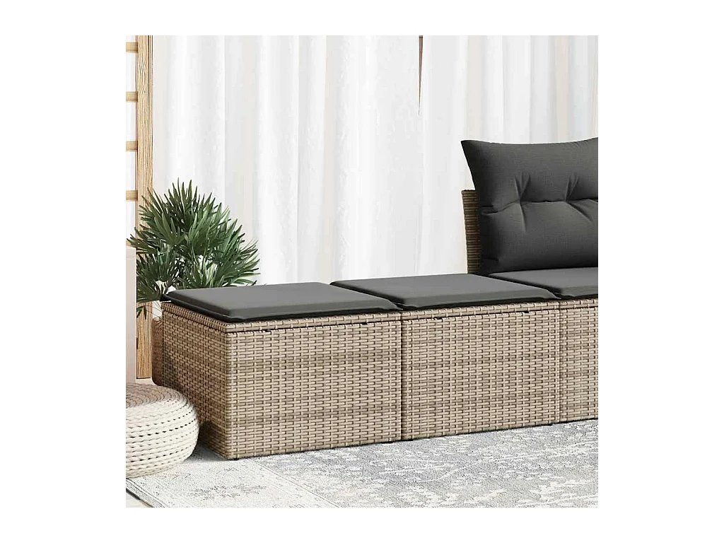 Salon de jardin 2 pcs avec coussins gris résine tressée acacia