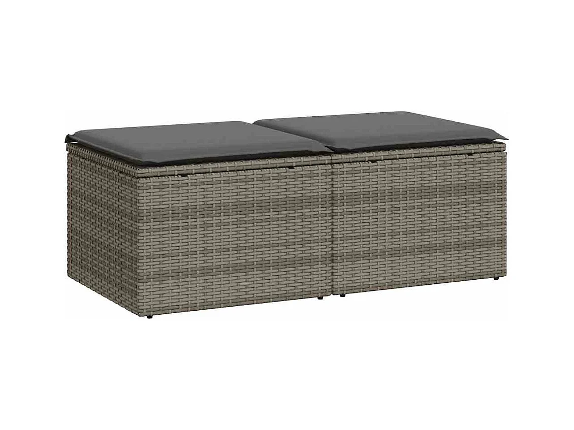 Salon de jardin 2 pcs avec coussins gris résine tressée acacia