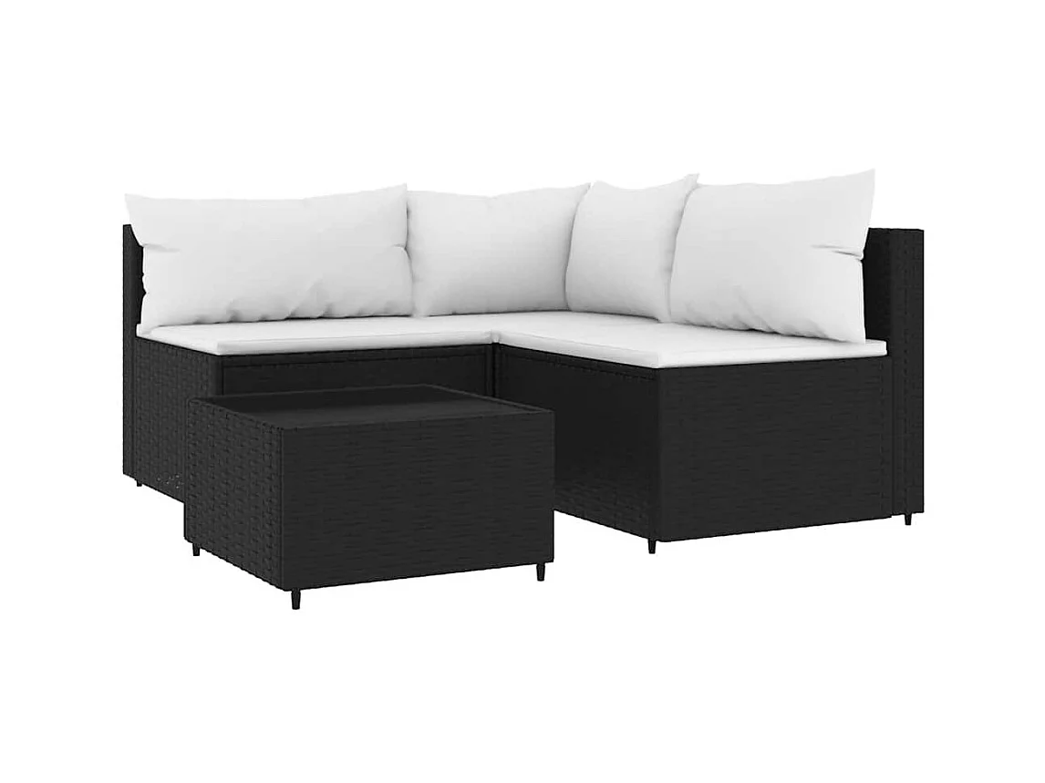 4 pcs conjunto lounge de jardim c/ almofadões vime PE preto