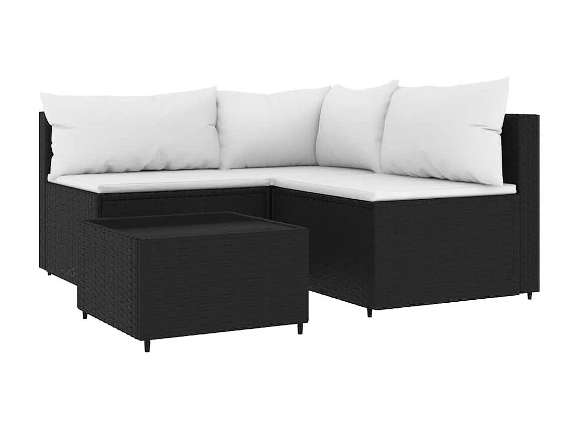 4-tlg. Garten-Lounge-Set mit Kissen Schwarz Poly Rattan