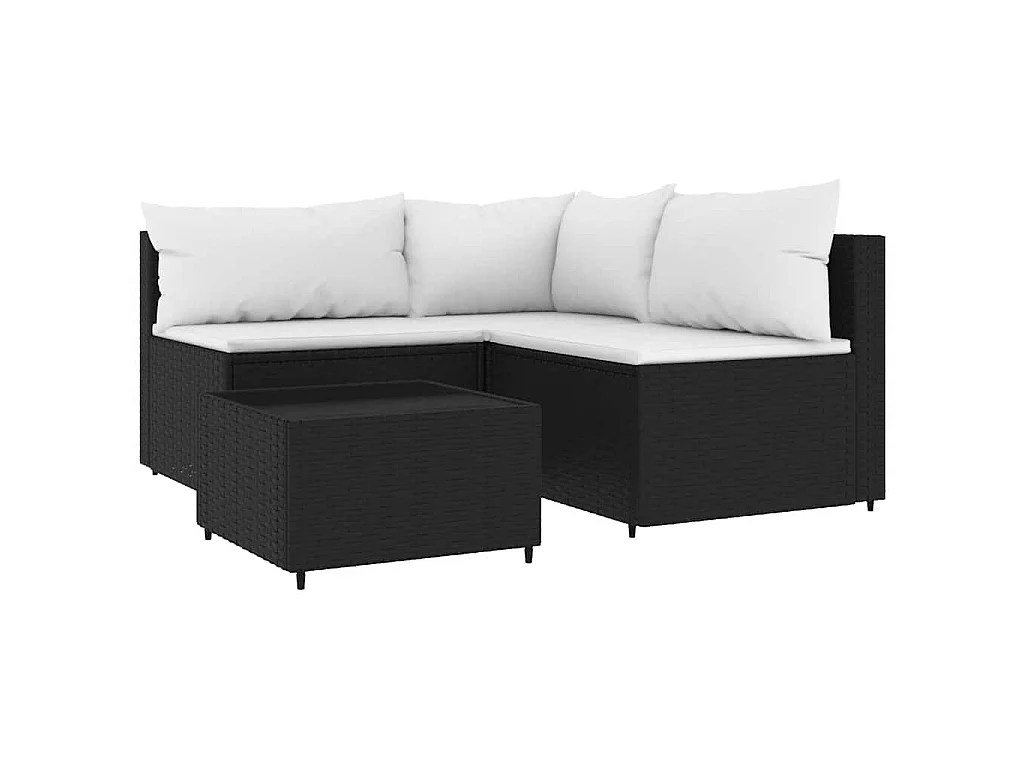 4 pcs conjunto lounge de jardim c/ almofadões vime PE preto