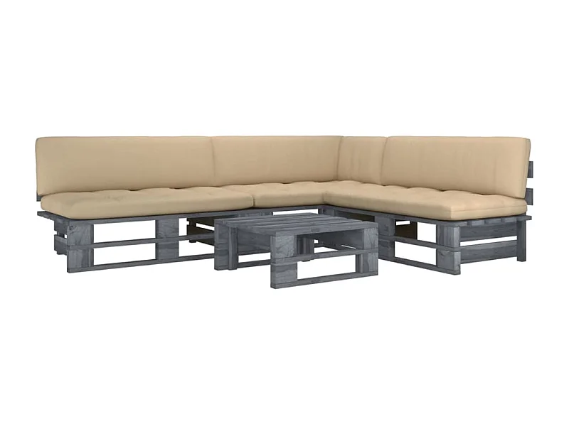 Set Divani in Pallet con Cuscini 4 pz in Pino Impregnato Grigio