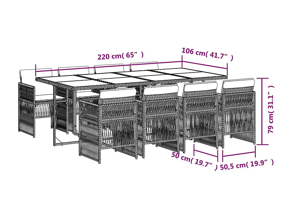 9-delige Tuinset poly rattan zwart