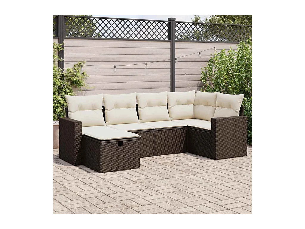 6-delige Loungeset met kussens poly rattan bruin