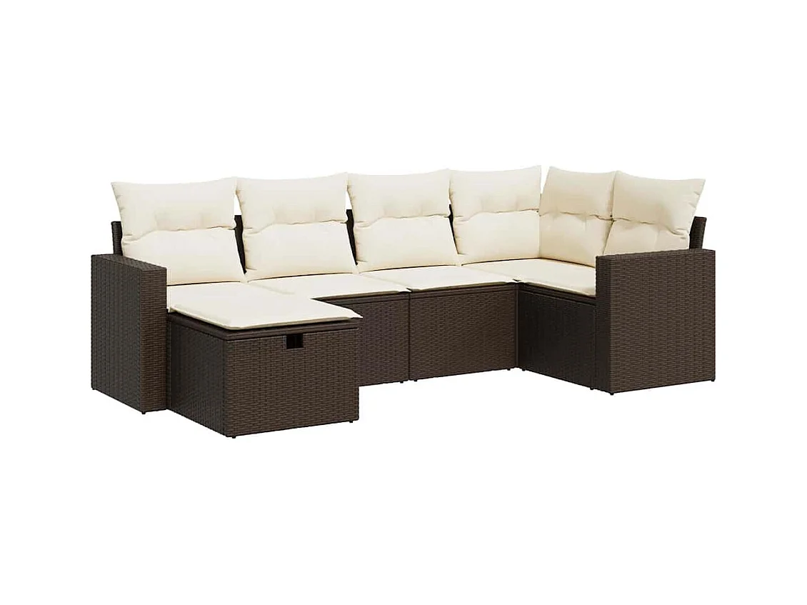 6-delige Loungeset met kussens poly rattan bruin