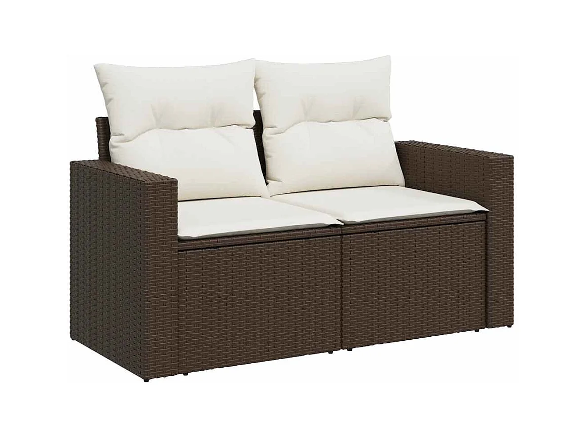 6-delige Loungeset met kussens poly rattan bruin