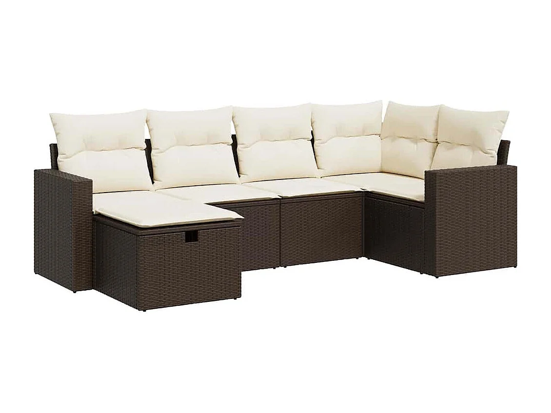6-tlg. Garten-Sofagarnitur mit Kissen Braun Poly Rattan