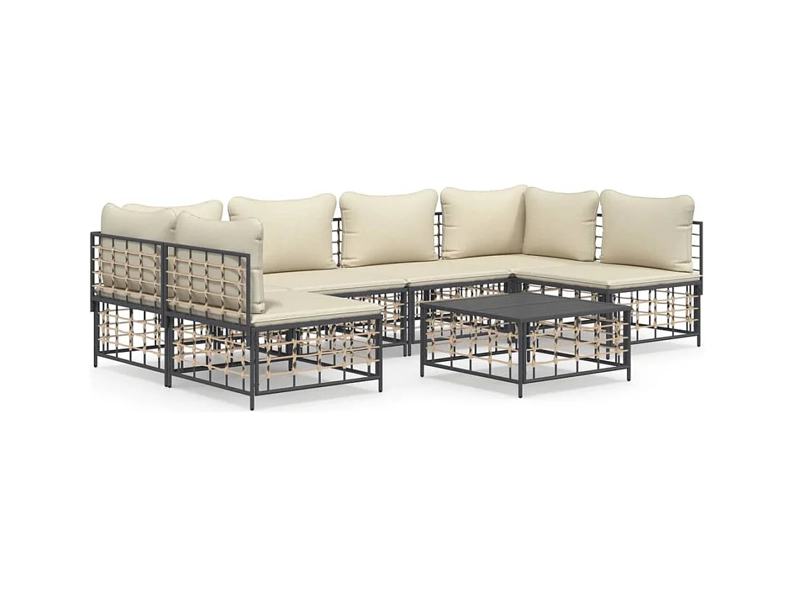 Salon de jardin 7 pcs avec coussins anthracite résine tressée