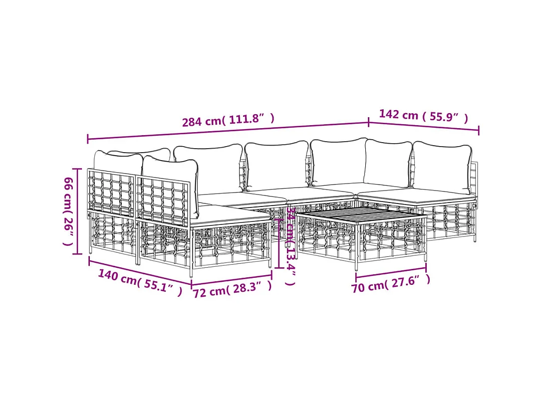 Salon de jardin 7 pcs avec coussins anthracite résine tressée