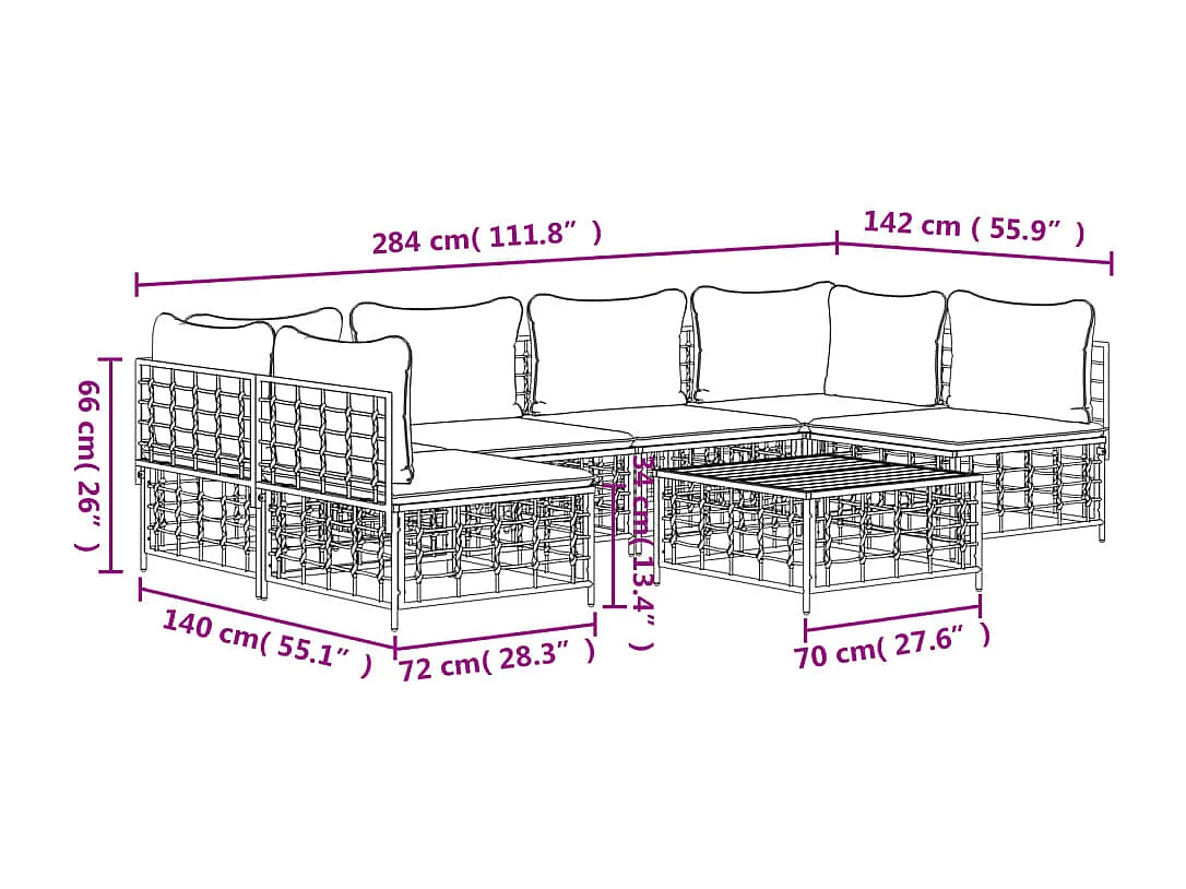 Salon de jardin 7 pcs avec coussins anthracite résine tressée