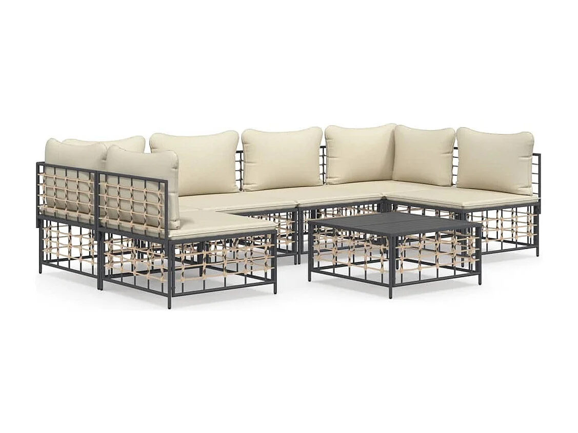 Salon de jardin 7 pcs avec coussins anthracite résine tressée