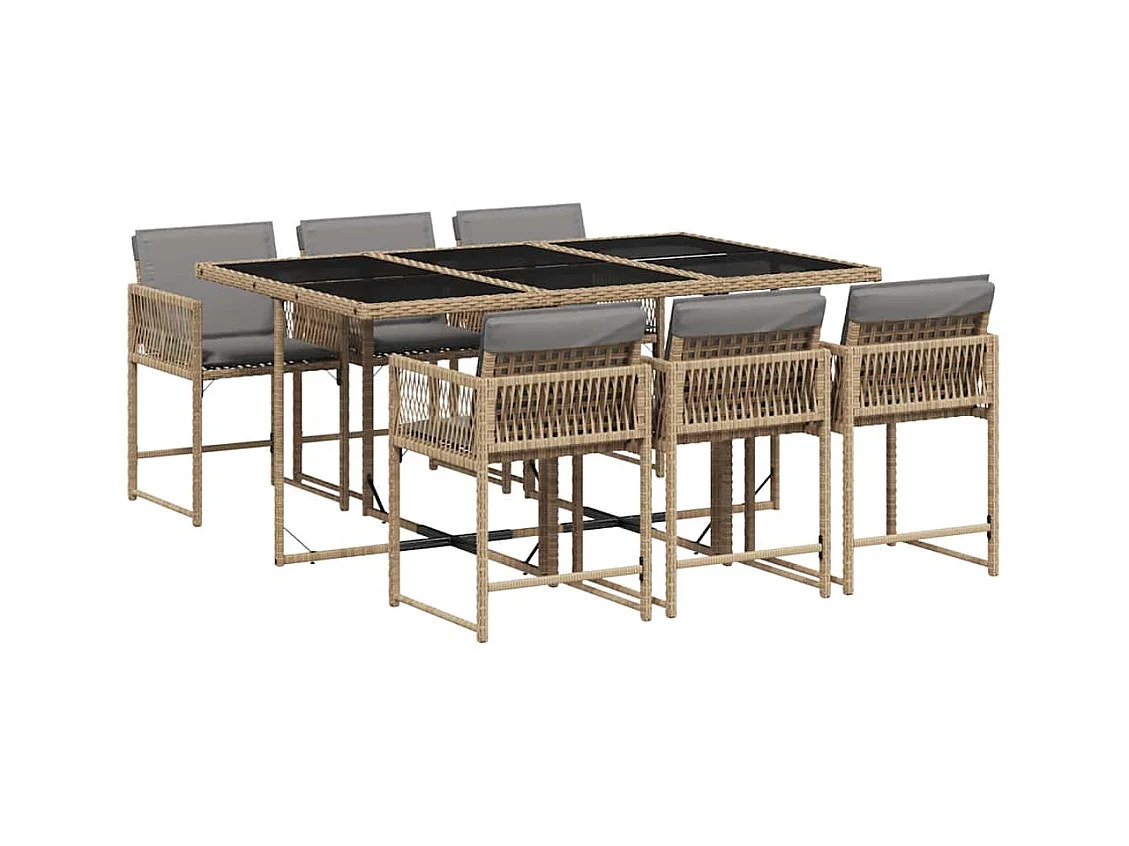 7-delige Tuinset met kussens poly rattan gemengd beige
