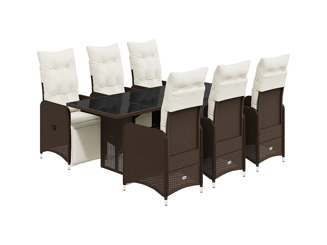 Ensemble de bistro de jardin 7 pcs coussins marron poly rotin