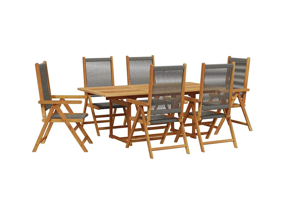 7-tlg. Garten-Essgruppe Polypropylen und Massivholz Grau