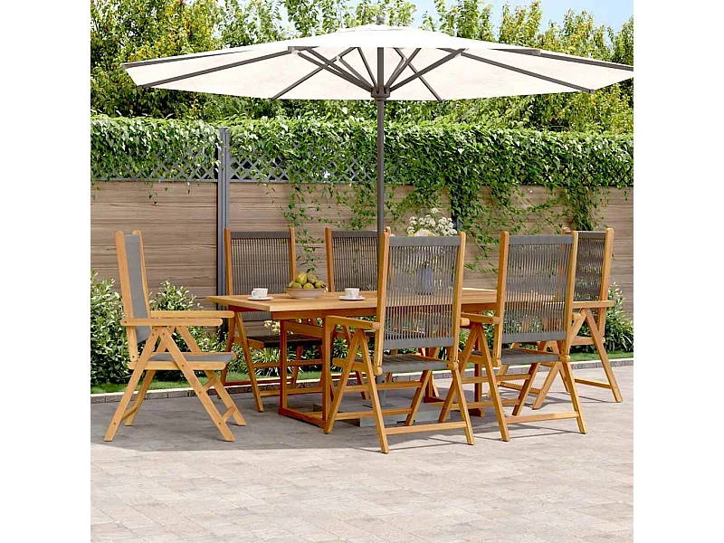 Set da Pranzo da Giardino 7 pz Polipropilene e Legno Massello