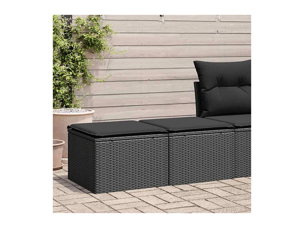 Salon de jardin avec coussins 2 pcs noir résine tressée acacia