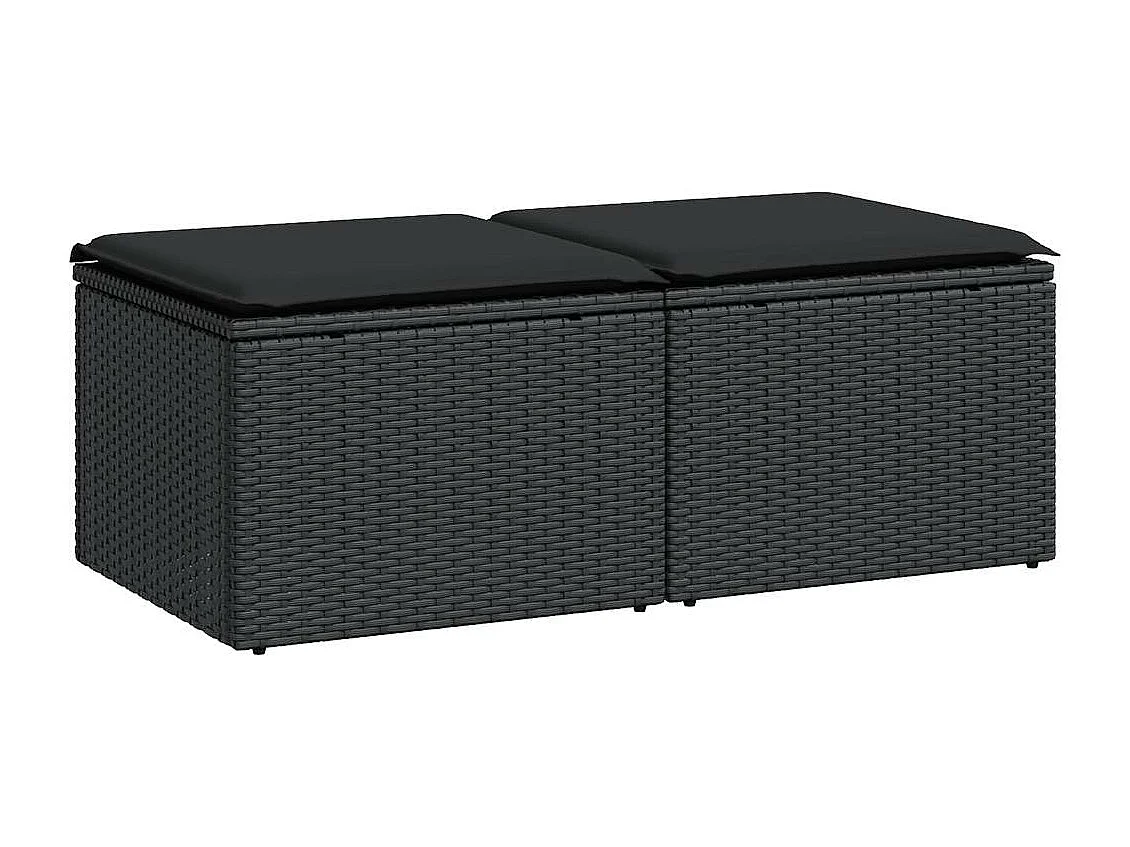 2-tlg. Garten-Sofagarnitur mit Kissen Schwarz Poly Rattan