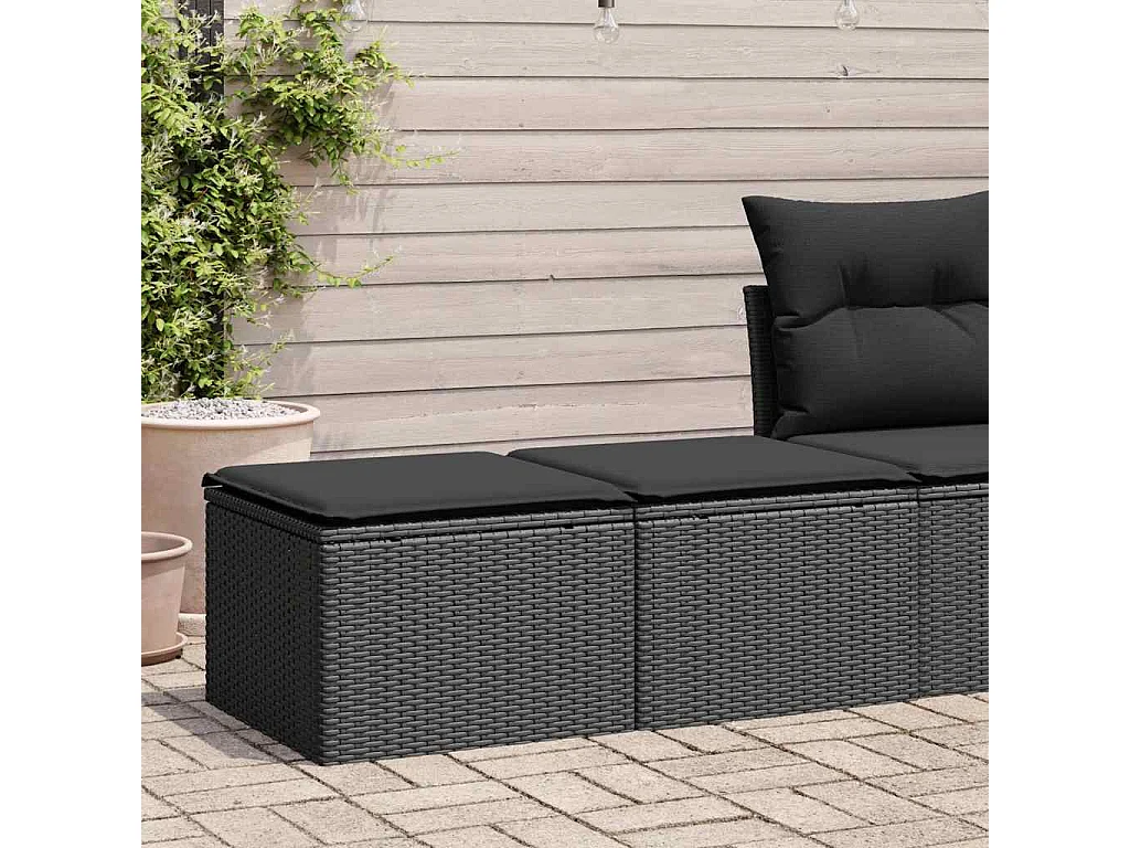 2 pcs conjunto sofás jardim c/ almofadões vime PE/acácia preto