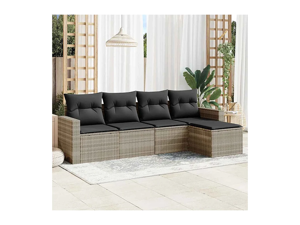 Salon de jardin 5 pcs avec coussins gris clair résine tressée