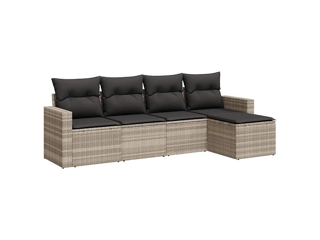 Salon de jardin 5 pcs avec coussins gris clair résine tressée