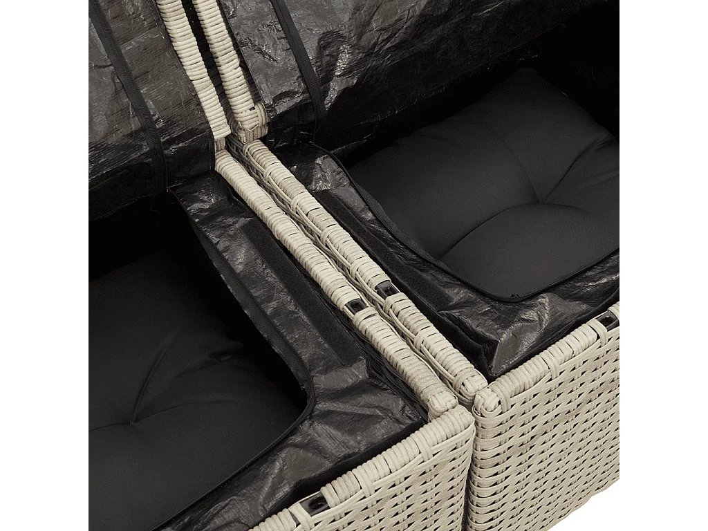 5-tlg. Garten-Sofagarnitur mit Kissen Hellgrau Poly Rattan