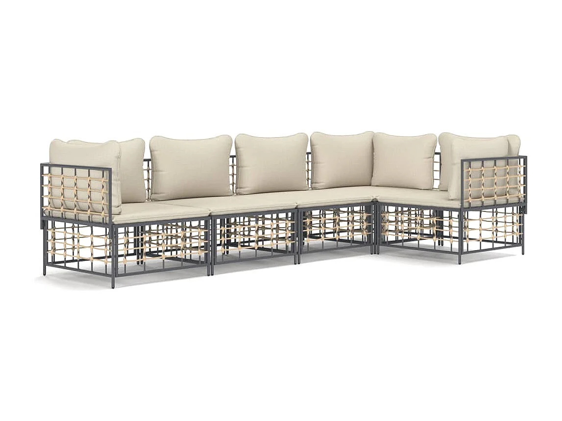 5-delige Loungeset met kussens poly rattan antracietkleurig