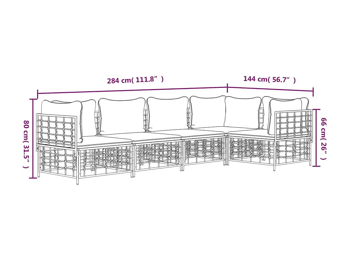 5-delige Loungeset met kussens poly rattan antracietkleurig