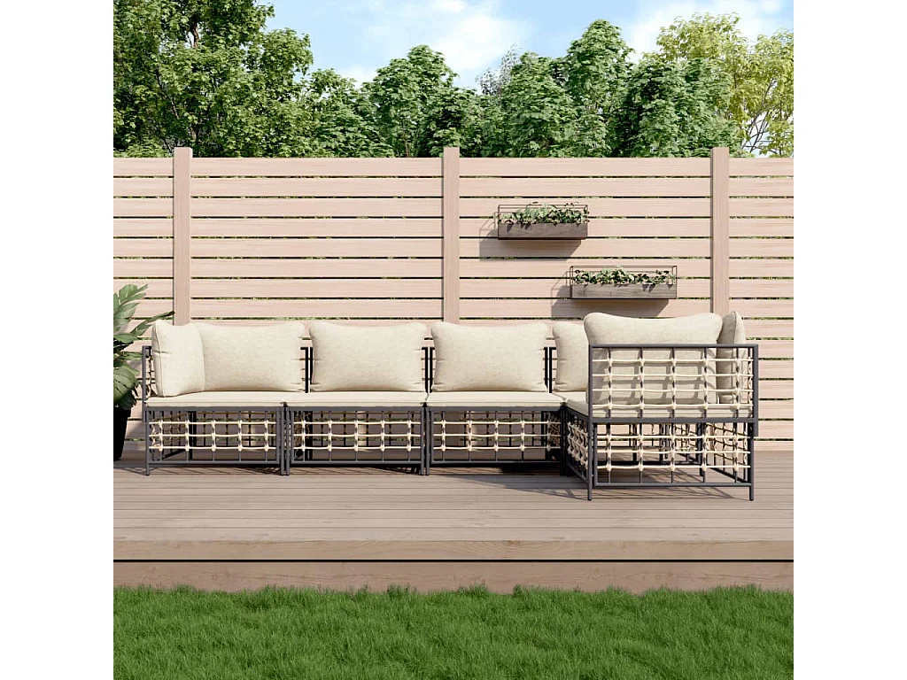 Salon de jardin 5 pcs avec coussins anthracite résine tressée