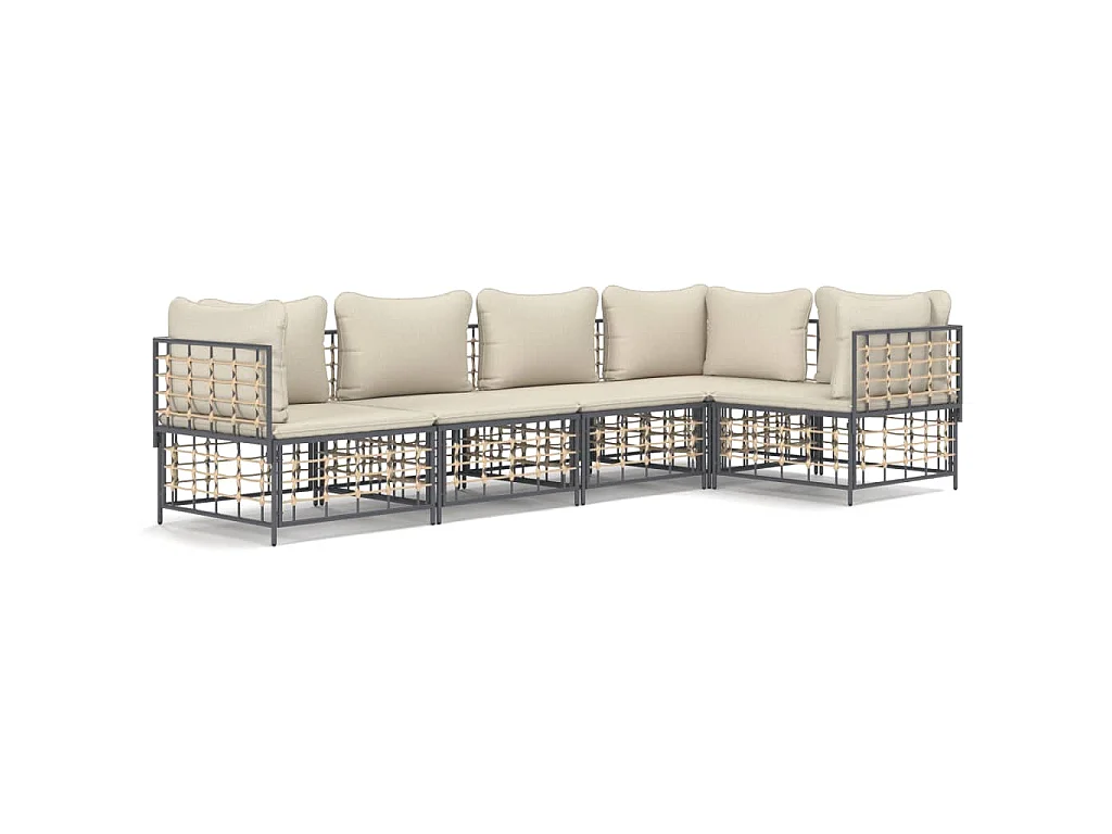 Salon de jardin 5 pcs avec coussins anthracite résine tressée