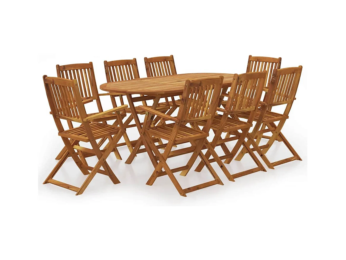 Ensemble à manger de jardin pliable 9 pcs bois d'acacia solide