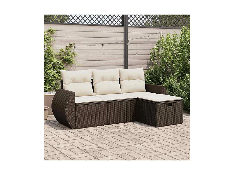 4-delige Loungeset met kussens poly rattan bruin