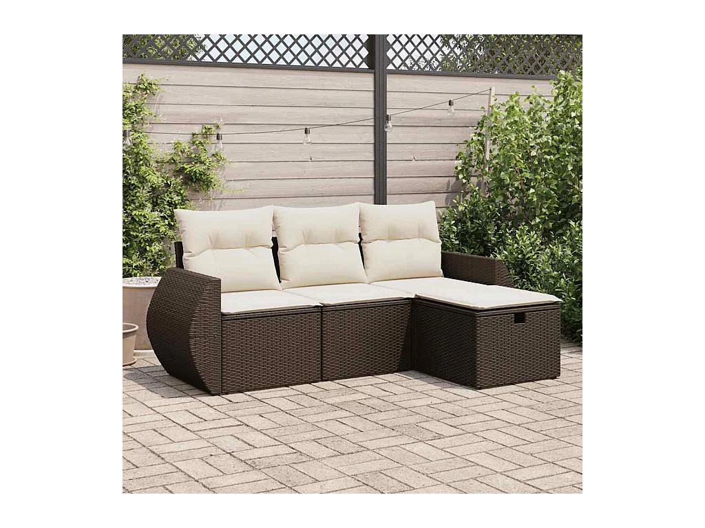 4-delige Loungeset met kussens poly rattan bruin