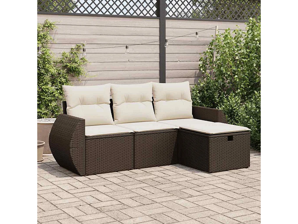 4-delige Loungeset met kussens poly rattan bruin