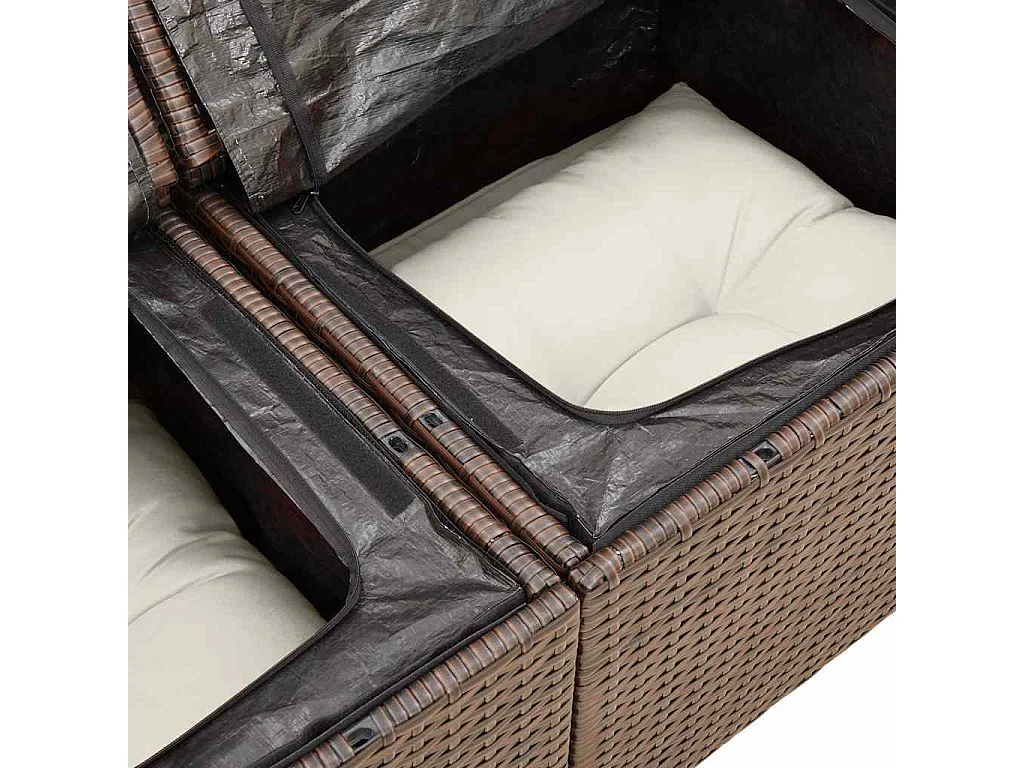 4-delige Loungeset met kussens poly rattan bruin