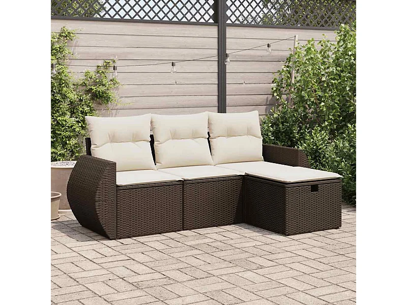 4-delige Loungeset met kussens poly rattan bruin