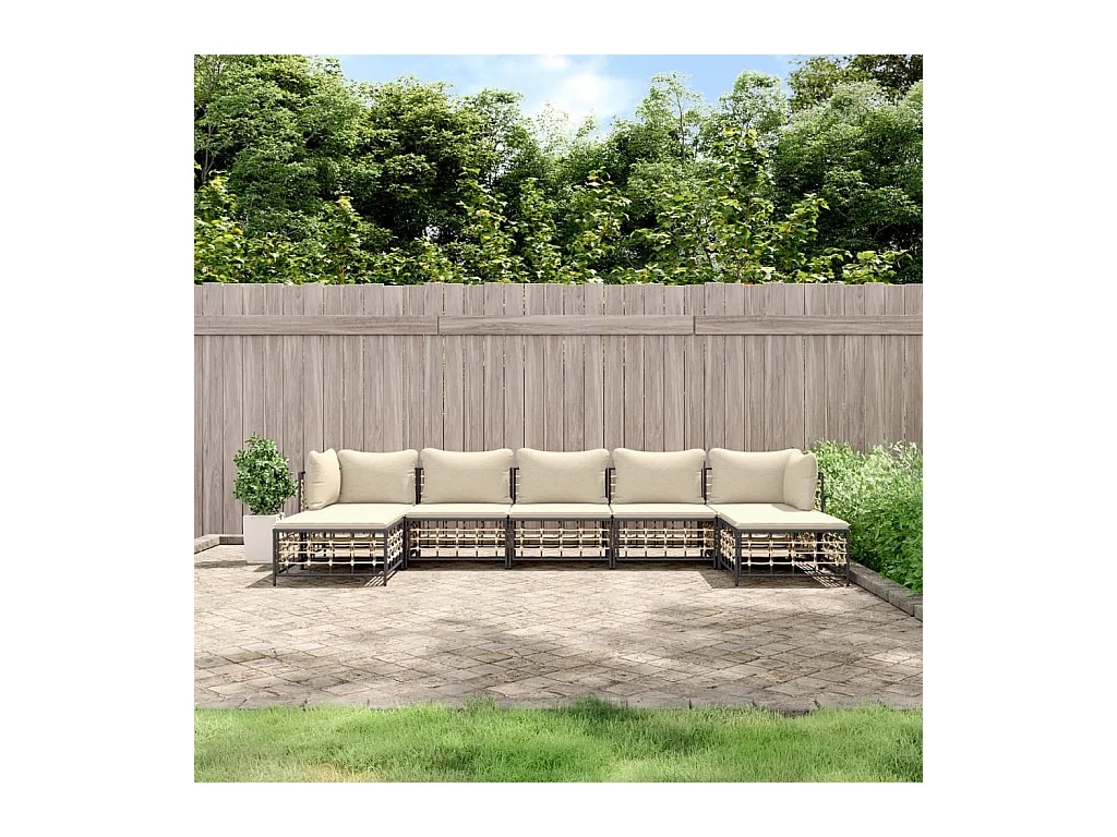 Salon de jardin 7 pcs avec coussins anthracite résine tressée