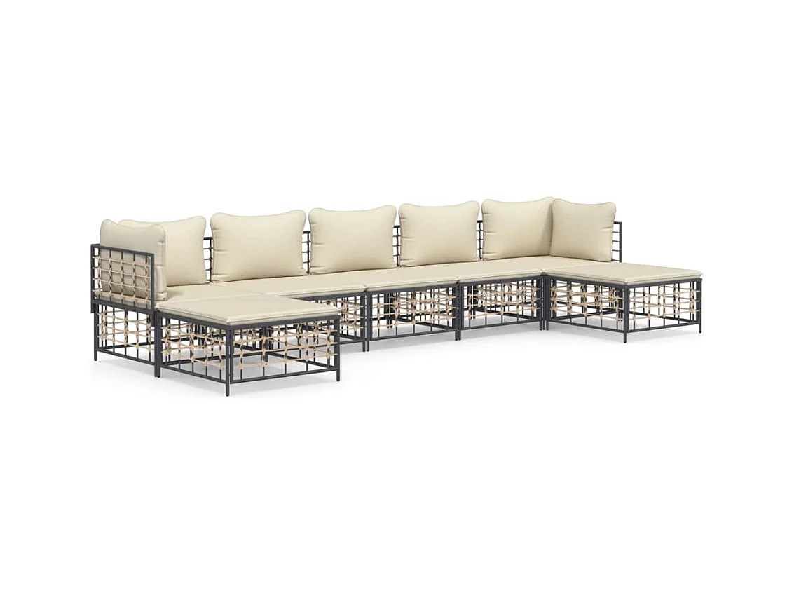 Salon de jardin 7 pcs avec coussins anthracite résine tressée