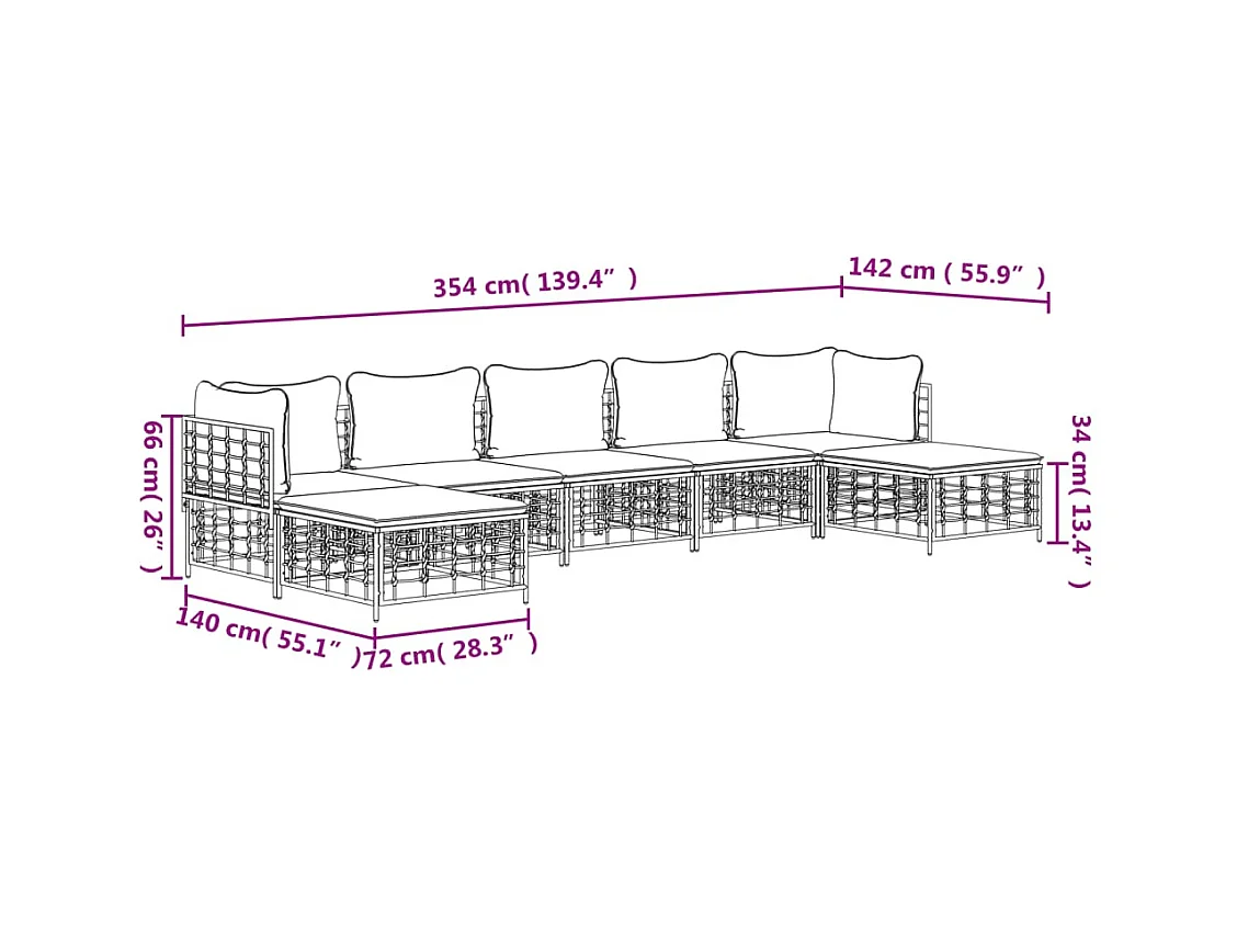 Salon de jardin 7 pcs avec coussins anthracite résine tressée