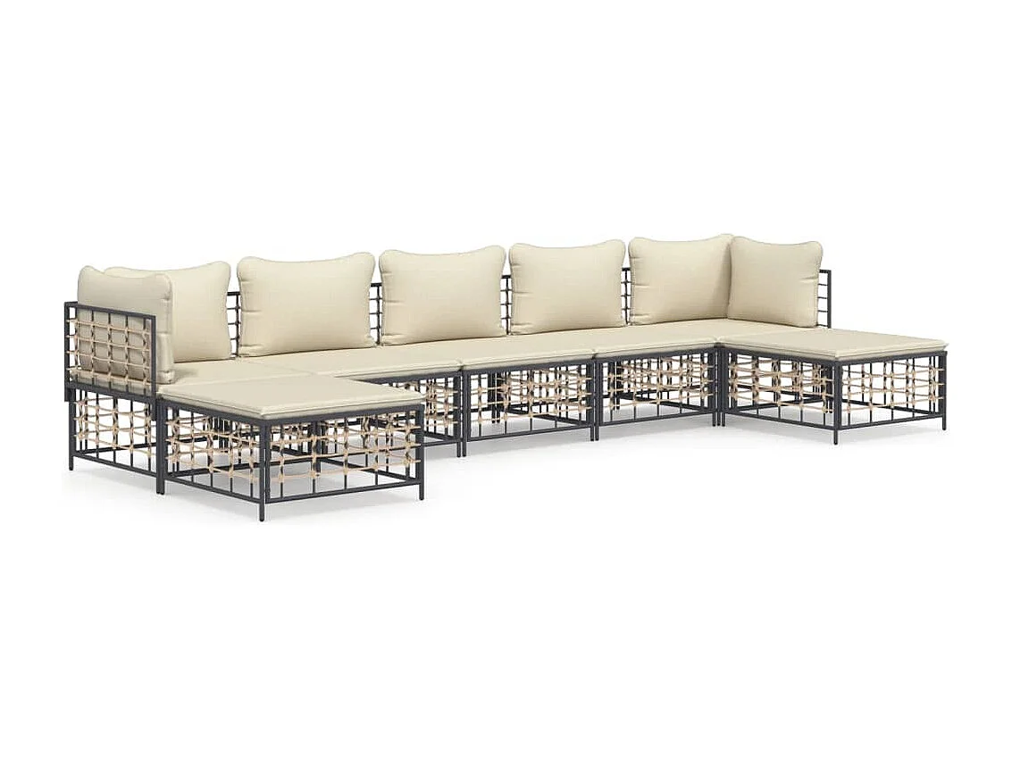 Salon de jardin 7 pcs avec coussins anthracite résine tressée