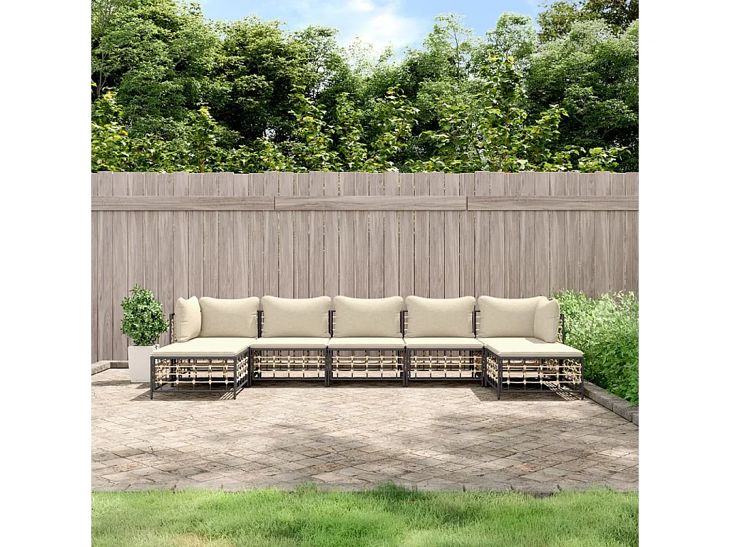 Salon de jardin 7 pcs avec coussins anthracite résine tressée