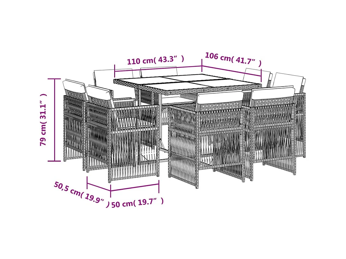 9-delige Tuinset met kussens poly rattan gemengd beige