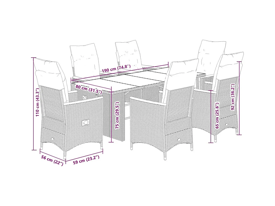 7-tlg. Garten-Bistro-Set mit Kissen Schwarz Poly Rattan