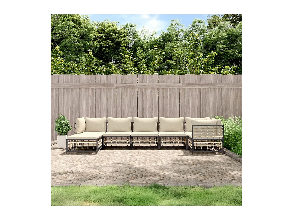 Salon de jardin 7 pcs avec coussins anthracite résine tressée