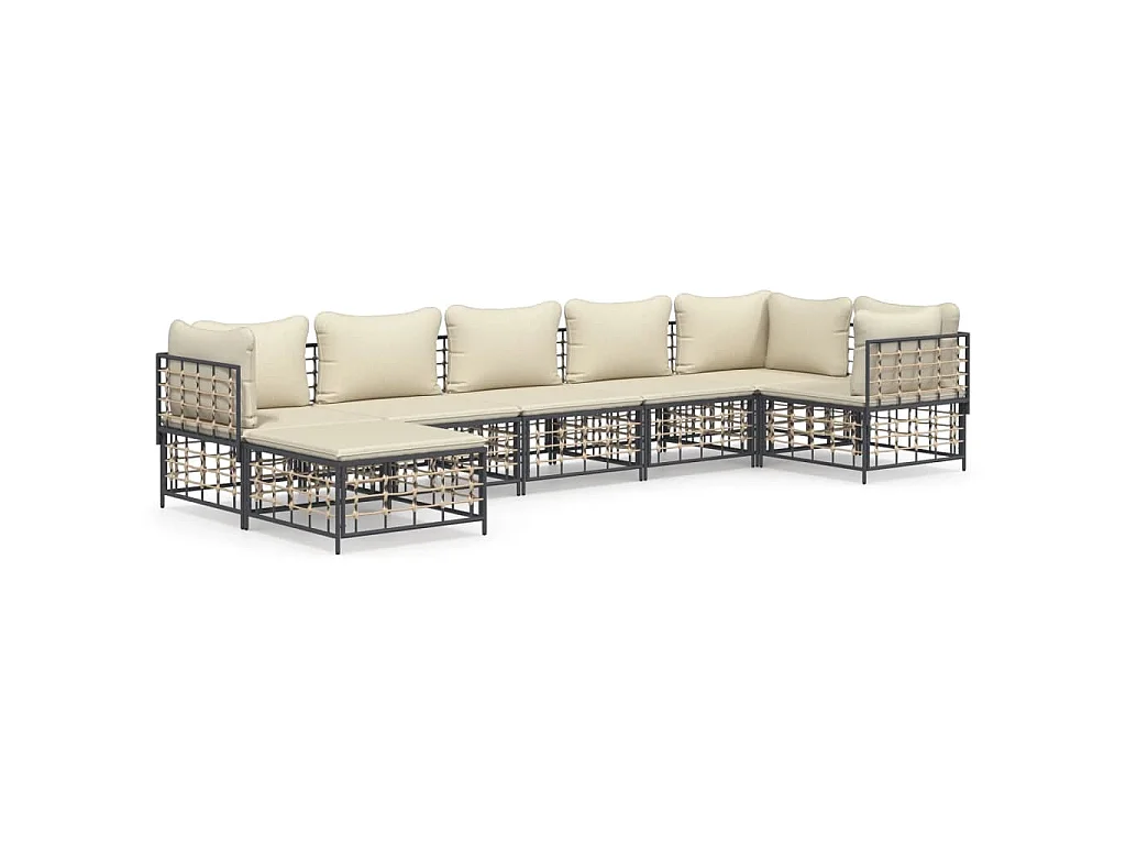 Salon de jardin 7 pcs avec coussins anthracite résine tressée