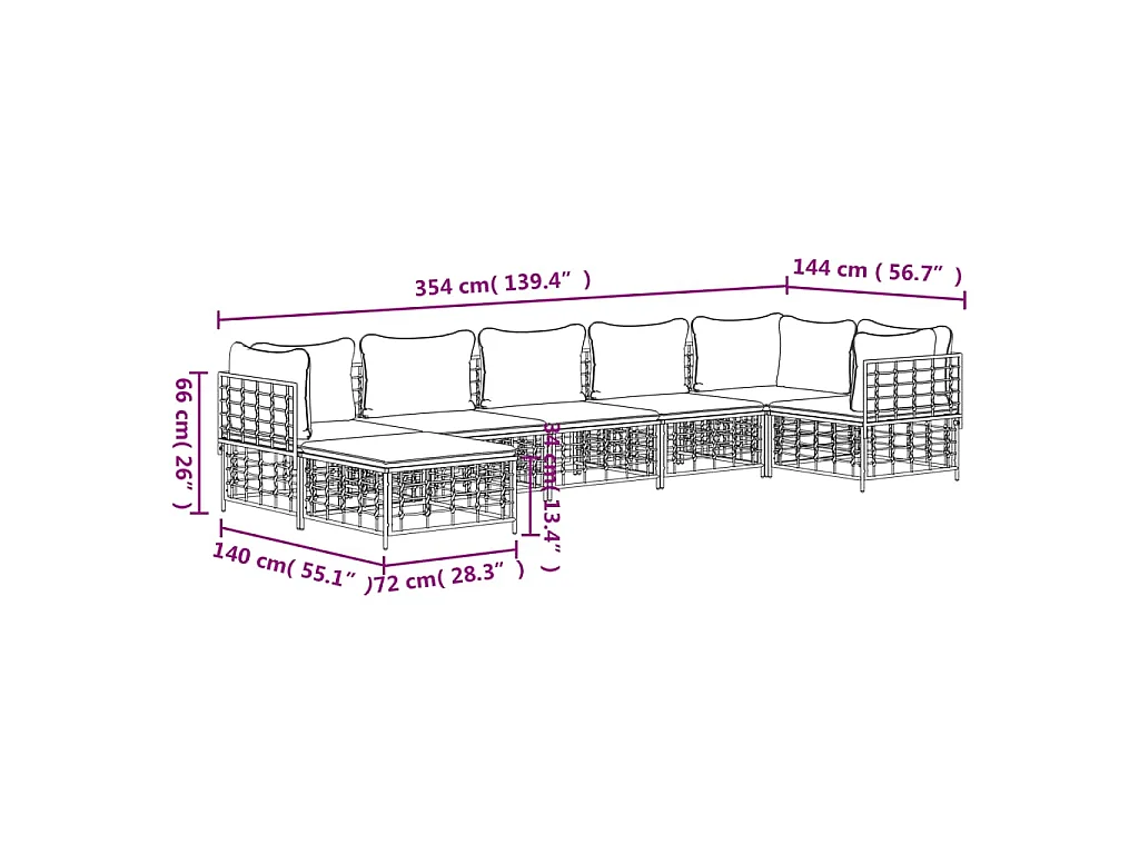 Salon de jardin 7 pcs avec coussins anthracite résine tressée