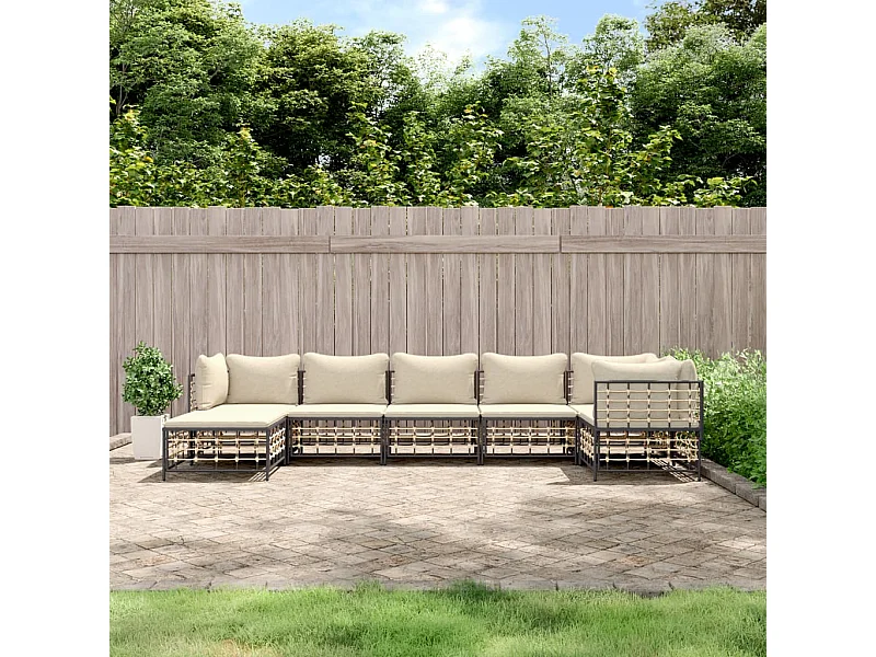 7-delige Loungeset met kussens poly rattan antracietkleurig