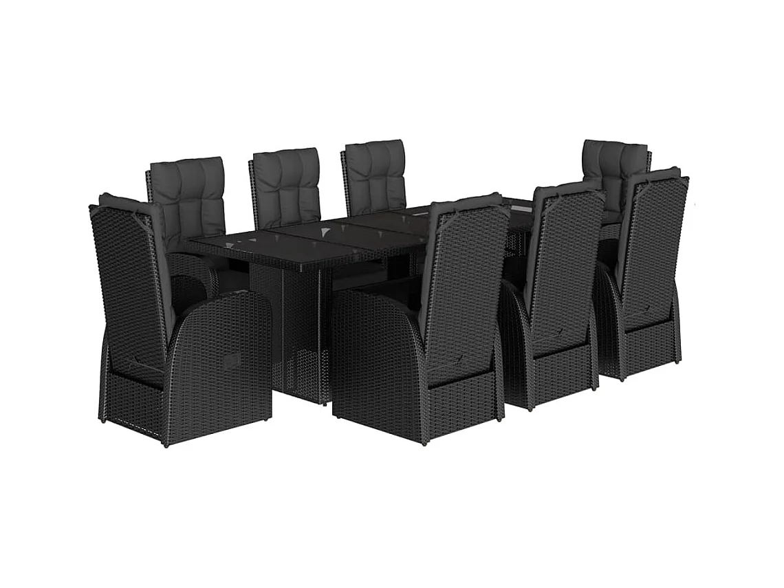 Ensemble à manger de jardin 9pcs coussins noir résine tressée