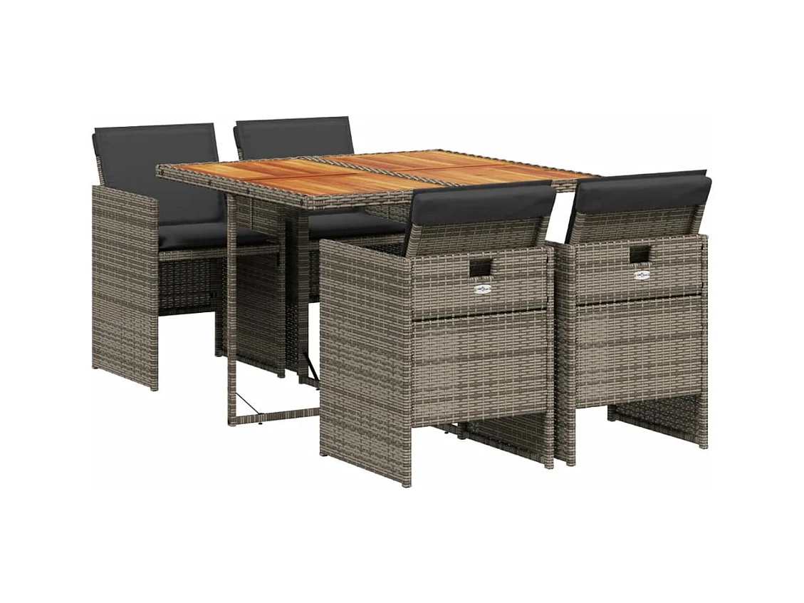 Set da Pranzo da Giardino 5 pz con Cuscini in Polyrattan Grigio