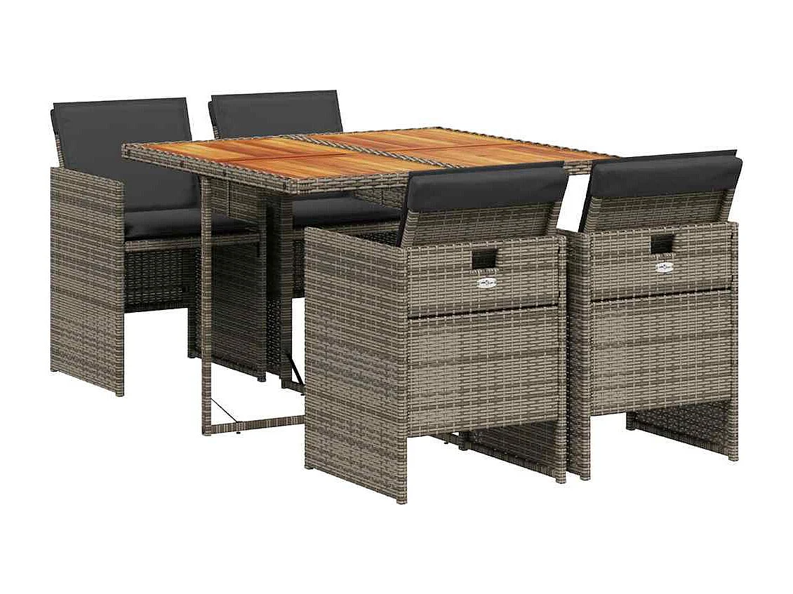 5-delige Tuinset met kussens poly rattan grijs