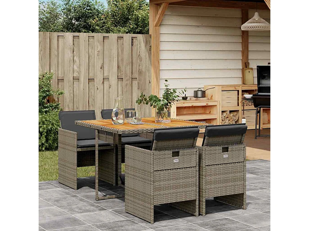 5-delige Tuinset met kussens poly rattan grijs